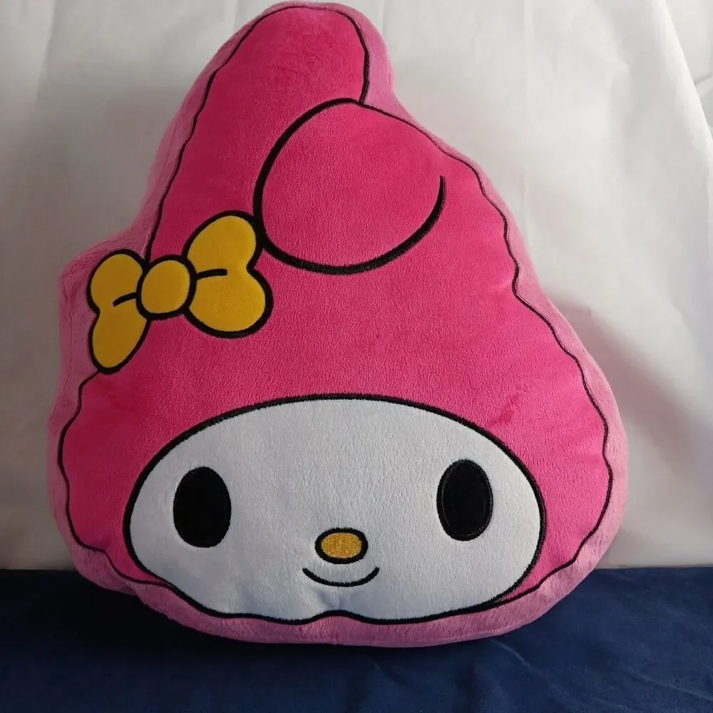 Sanrio My Melody Big Face Plush Pillow Embroidered Detail Stuffed Pink White